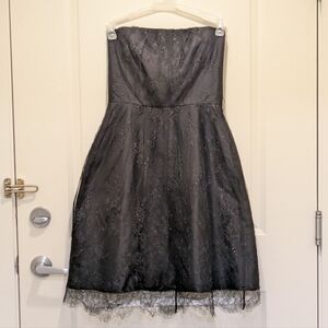 Barbie by David Dixon 8 Floral Sparkle Netting Strapless Black Mini Dress